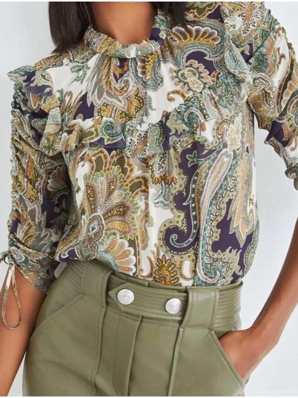 Veronica Beard Howell 100% Silk Paisley Ruffle High Neck Blouse Women’s Size 0